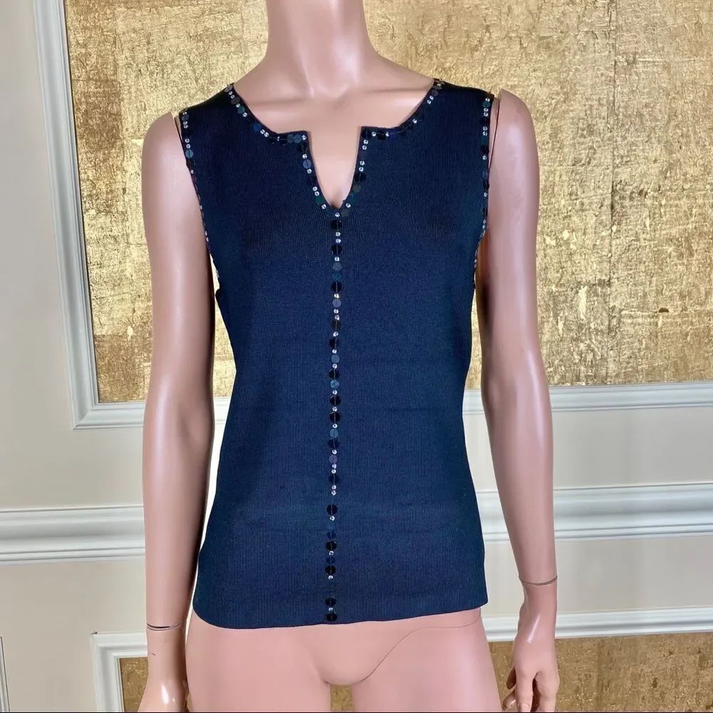 Oscar De La Renta black knit sequins top M
